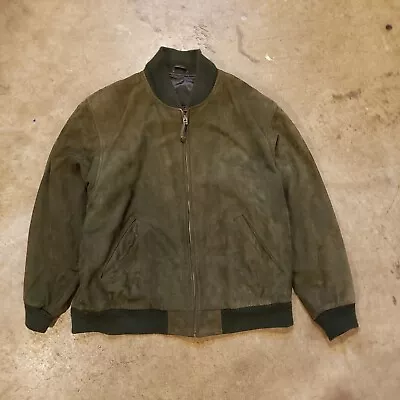 Eddie Bauer Mens XL Suede Leather Bomber Jacket VTG Green Olive • $50