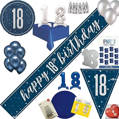 Blue Silver Age 18th & Happy Birthday Party Decorations Bunting Balloons Banner • £2.50