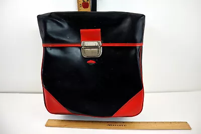 Vtg 12  X 12  Vinyl Bicycle Saddlebag Pannier-Black With Red Trim-Made In France • $49.99