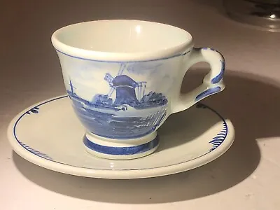 Vintage Delft Blue Tea Cup & Saucer Hand Painted Holland Blue Delft Windmill • $15.37