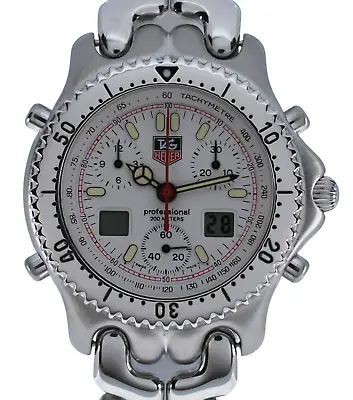 Men's Tag Heuer SEL 38mm Professional White Ani-Digi Chronograph Watch CG1111-0! • $849.95
