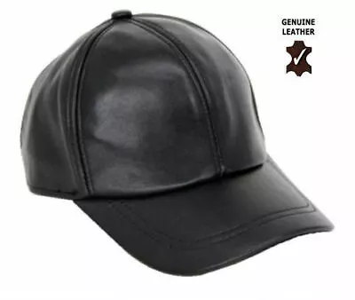Genuine Leather Men's Baseball Cap 6 Panel Soft Sheepskin Adjustable Strap Hat • £13.49