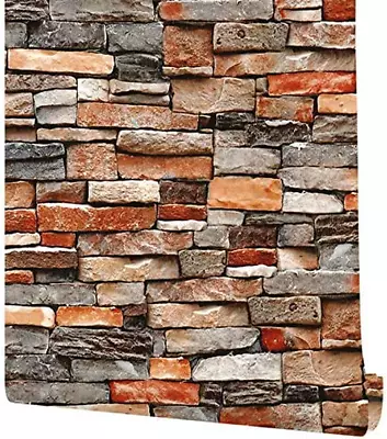 Stone Peel And Stick Wallpaper Rock Wallpaper-Stacked Stone Wallpaper-Faux Brick • $12.34