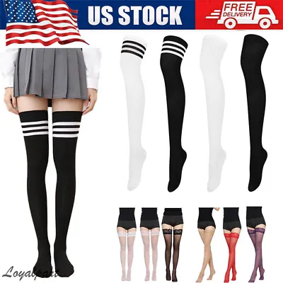 Ladies Top Stay Up Thigh High Over The Knee Socks Extra Long Cotton Stockings US • $5.95