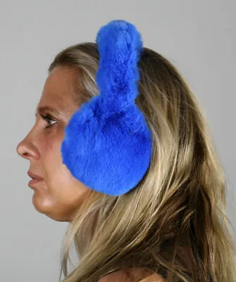 New Royal Blue Rex Rabbit Fur Ear Muffs • $21.99