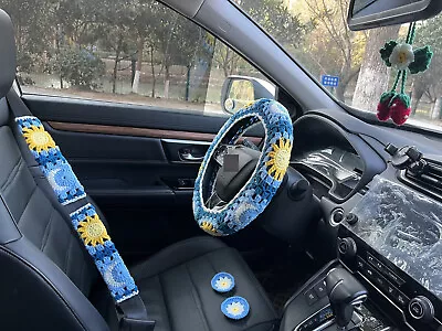 Handmade Crochet Sun And Moon Car Steering Wheel Cover • $12.90