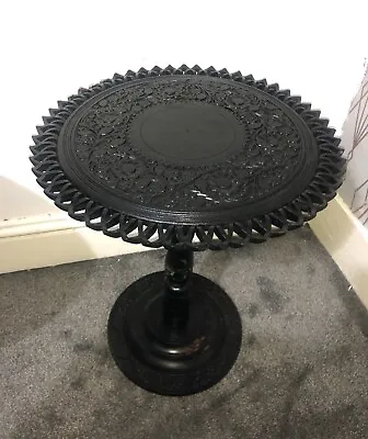 Wooden Round Coffee Table Floral Engraved Art  Black 18” • £60