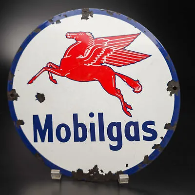 Vintage Mobilgas Porcelain Enamel Gas Pump Sign - Motor Oil Advertising Collecti • $206.50