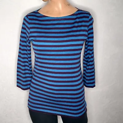 Marimekko Womens Blue 3/4 Sleeve Pullover Striped Boat Neck Shirt Top Size XS • $24.99