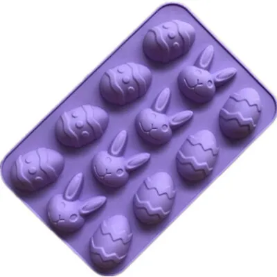 Easter Egg & Bunny 3D Silicone Baking Mould Cake Jelly 12 Cavity 23x15x2cm • £3.99