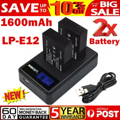 2x LP-E12 Battery + USB Dual Charger For Canon EOS M2 M10 100D Rebel SL1 Camera • $28.99