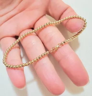 Chain Strung 14k Solid Gold 3mm Yellow Or Rose Bead Bracelet • $203.61