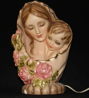 Chalkware Mary Madonna Baby Child Jesus Christian Wall Hanging Table Lamp Light • $59.99