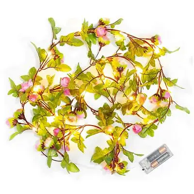 £4.99 • Buy 20 LED Flower Leaf Garland White Fairy Wreath Hanging Decoration Christmas Xmas