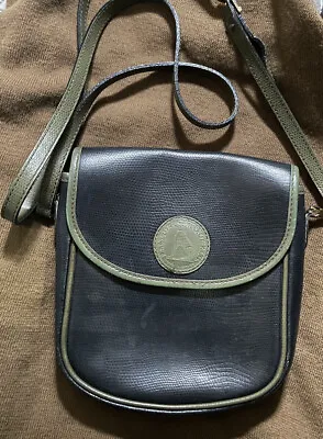 Vintage Francois Marot Black Leather Purse With Green Trim  • $20
