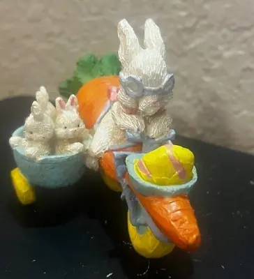 Easter Bunny Rabbit Carrot Motorcycle With Babies In Basket Figurine • $5.94