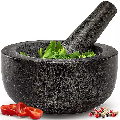 Natural Granite Mortar And Pestle Set Heavy Duty 5.5  Size 1.5 Cup Black • $29.04