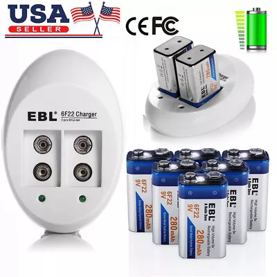 EBL 280mAh 9V 6F22 Ni-Mh Rechargeable Batteries Pack / 9 Volt Battery Charger US • $9.99