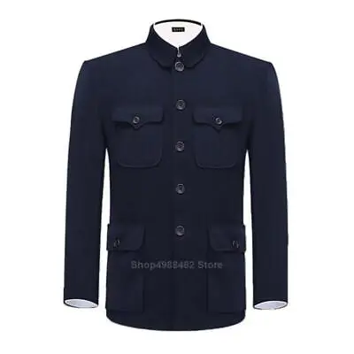 Men's Formal Chinese Tang Jacket Coat Festival Tunic Zhongshan Suit Pockets Top • $72