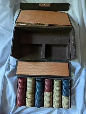 Mini Vintage Travel Poker Set Clay Chip In Leather Case • $100