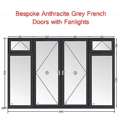 £1436.69 • Buy Anthracite Grey-on-White UPVC French Patio Doors & Sidelights | 3490mm X 2300mm
