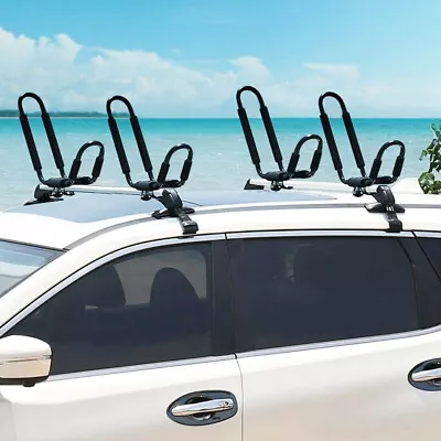 4x Adjustable Universal Hard Kayak Canoe Carrier Car Roof Rack J Bars Set Strong • £39.91