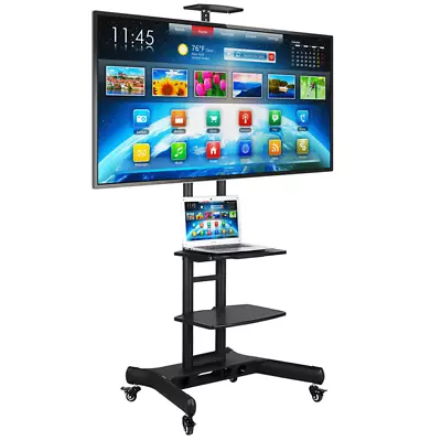 Adjustable 3 Tier Mobile TV Stand TV Cart For Flat Panel TVs Up To 75'' Black • $93.60