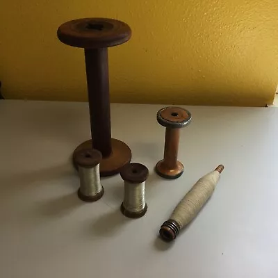 Vintage-Large-Heavy-Wood-Industrial-Textile-Sewing Spools-Set Of 5 • $9.99