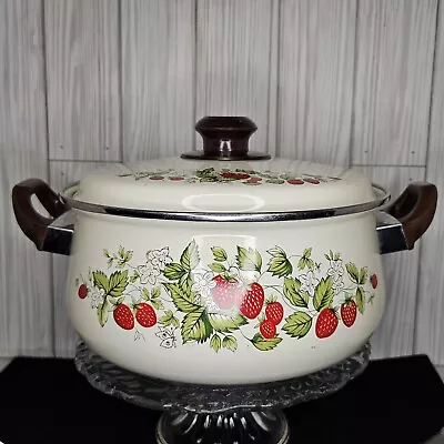 Vintage Sheffield Strawberries N Cream Country Kitchen Stock Pot With Lid 9.5” • $42.50