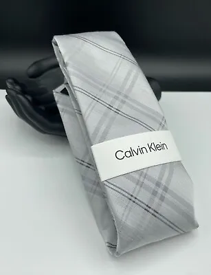 Calvin Klein Men's Silk Blend Tie ~ Gray ~ Plaids & Checks ~ MSRP: $69.50 • $24.99