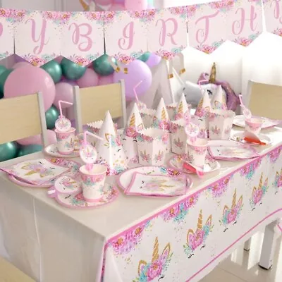 Unicorn Birthday Decorations Girls Children Tableware Party Supplies & Balloons • £4.24