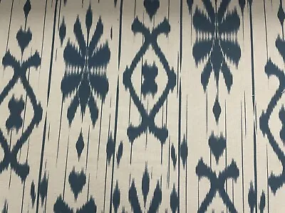 Indonesian Ikat  Fabric Cotton Blue Ivory Curtain Blind Cushion • £2.99