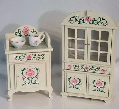 Vintage Owl Imports Music Box Dollhouse Furniture Hutch N Cabinet Cream Works! • $69