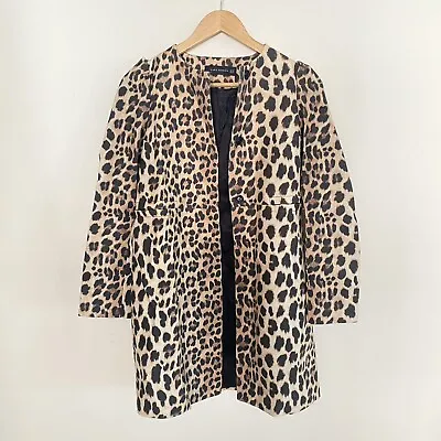 $80 • Buy NWOT ZARA Leopard Snap Front Collarless Animal Print Cotton Coat Jacket Size XS