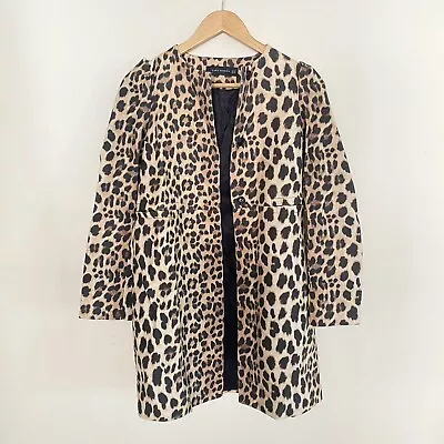 NWOT ZARA Leopard Snap Front Collarless Animal Print Cotton Coat Jacket Size XS • $80