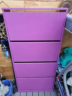 4 Drawer Shoe Cabinet Storage Cupboard Footwear Stand Wooden Unit Purple 155cm • £195