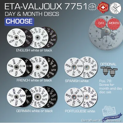 Day + Month Disc Movement Eta Valjoux 7751 8 Variations + Screws To Choose • $25