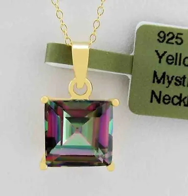 LAB CREATED 3.35 Cts MYSTIC TOPAZ PENDANT NECKLACE .925 Silver (yellow Tone)-NWT • $5.50