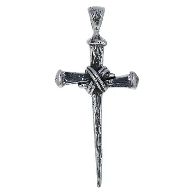 Sterling Silver Large Nail Cross Pendant 2.25 Inches 925 Silver Cross P12169 • $60