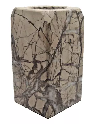 Marble Vase Made In Pakistan 4  Tall Rectangle Shape Beige Brown Gray Veins • $12.99