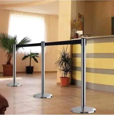 £25.99 • Buy Crowd Control Barrier Retractable Belt Posts Queue Management  Chrome Pack Of 2