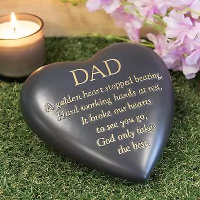 Memorial Stone Plaque Heart Shaped Thoughts Of You Dad Garden Grave Dark Grey • £14.76