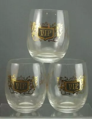 Vintage Mid Century Gold Vip Crest Roly Poly Glasses Set Of 3 • $24.99