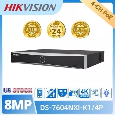 12MP HIKVISION NVR DS-7604NXI-K1/4P Acusense AI 4CH 4 POE 4K IP Video Recorder • $159.99