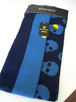 Body Glove Mens Skull Print Scarf Black & Blue Stripes & Skulls Reversible • $29