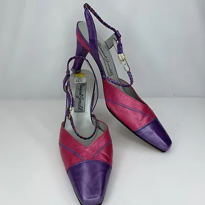 Margaret Jerrold Heels Pink & Purple Slingback Shoes Size 10 M Spain Vintage • $39.99