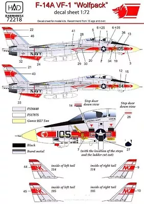 Hungarian Aero Decals 1/72 GRUMMAN F-14A TOMCAT VF-1  WOLFPACK  • $14.99