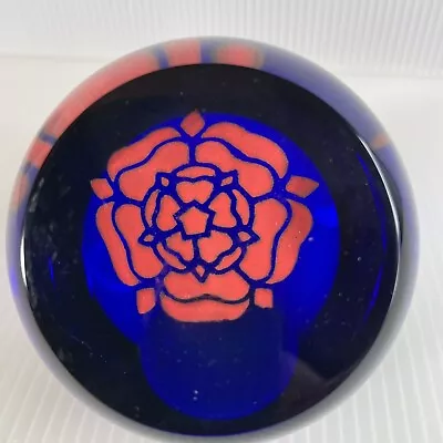 Caithness Paperweight Scotland Orange And Blue Flower • $34.25