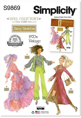 SIMPLICITY SEWING PATTERN 9869 BARBIE RETRO VINTAGE 1970s FASHION DOLL CLOTHES • $17.95