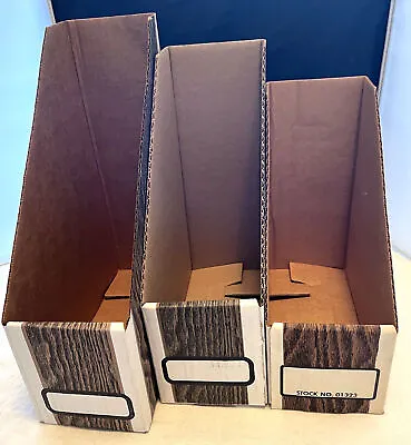 Magazine File Holders -Brown Wood Grain Look Desk Organizer Box Storage-3 Sizes • $15